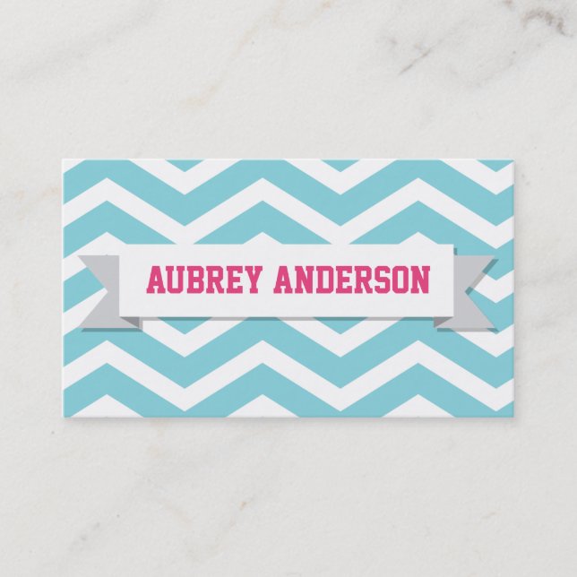 Chevron Pink Blue Custom Flag Business Card (Front)