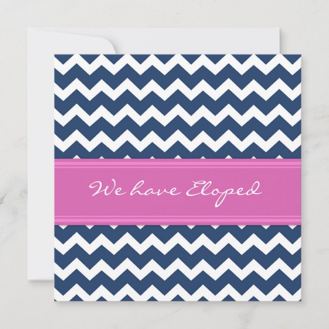 Chevron Pink Blue Elopement Announcement Cards (Front)