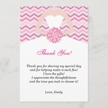 Chevron Pink Bridal Shower Thank You Card by pinkthecatdesign at Zazzle