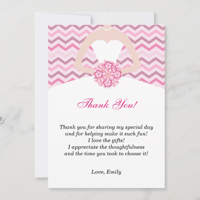 Chevron Pink Bridal Shower Thank You Card (Front)