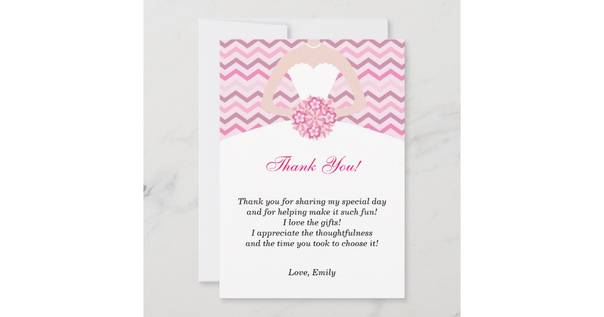 Chevron Pink Bridal Shower Thank You Card | Zazzle