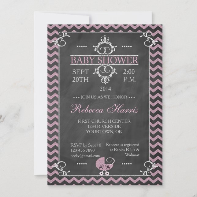 Chevron Pink Chalkboard Baby Shower Invitation (Front)