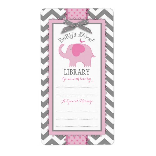 Chevron Pink Elephant Book Plate Label