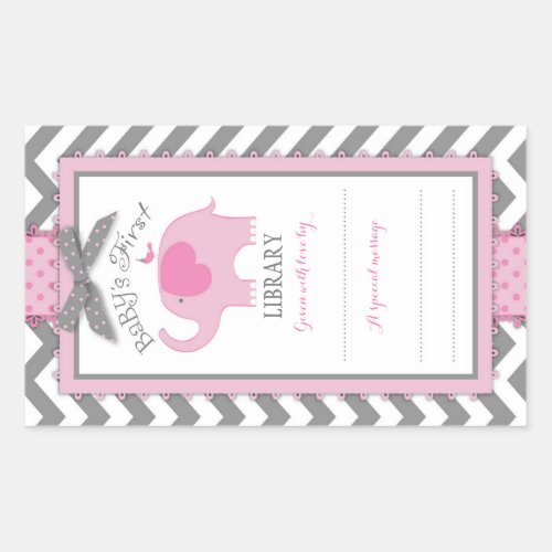 Chevron Pink Elephant Book Plate Label