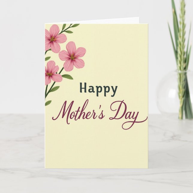 Chevron Pink Flower Mothers Card (Front)