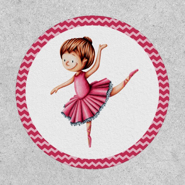 Chevron Pink Girl Ballet Dancer Ballerina Patch (Front)