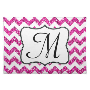 Chevron Pink Glitter Monogram Initial Place Mat