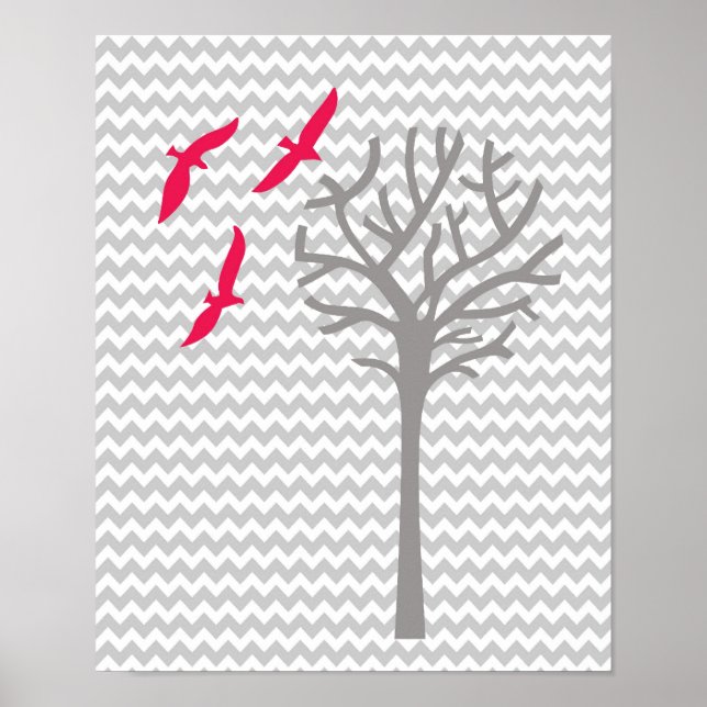 Chevron pink gray baby girl nursery art Print (Front)