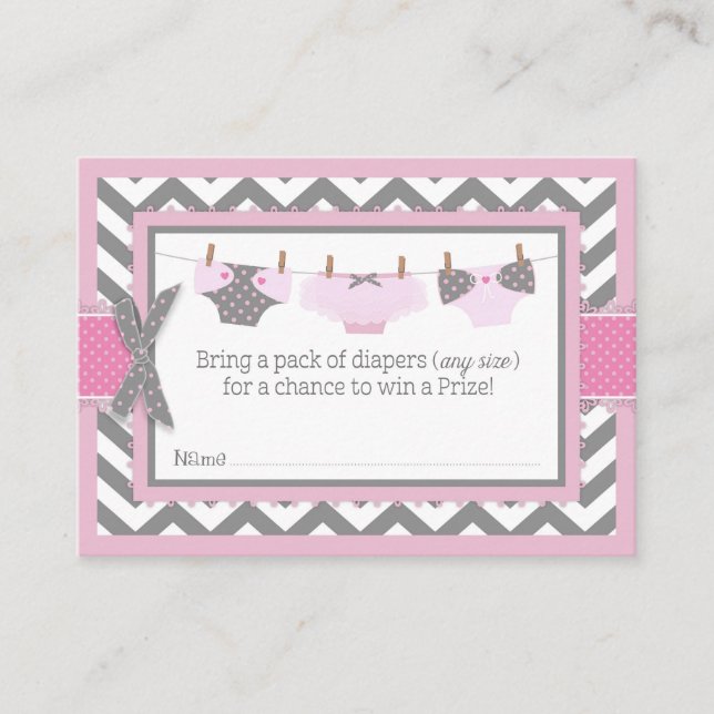 Chevron Pink Owl Diaper Raffle Ticket Enclosure Card (Front)