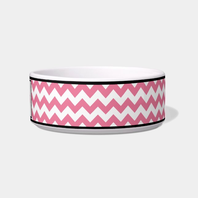 Chevron Pink Personalized Cat Bowl (Right)