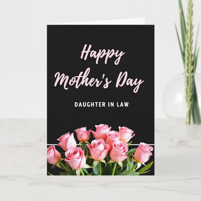 Chevron Pink Rose Floral Card (Front)