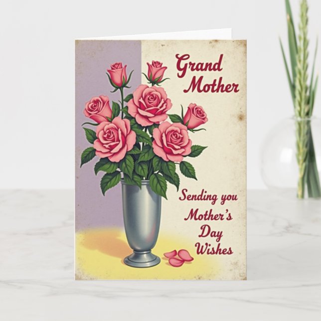 Chevron Pink Roses Design Card (Front)