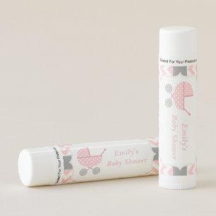 Chevron Pink Stroller Baby Girl Shower Favors Lip Balm