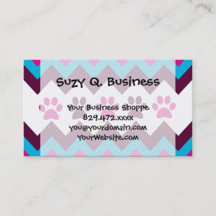 Chevron Pink Teal Puppy Paw Prints Dog Lover Gifts Business Card