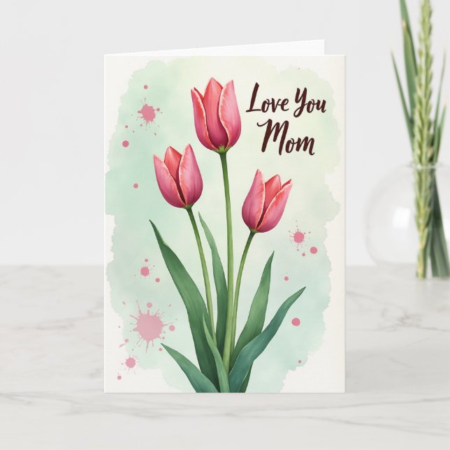 Chevron Pink Tulip Love Card (Front)