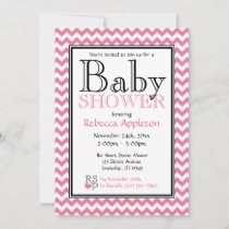 Chevron Pink & White Baby Shower Invitations