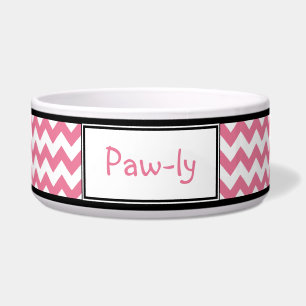 Chevron Pink & White Personalized Dog Bowl