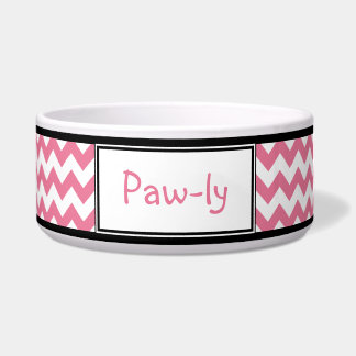 Chevron Pink & White Personalized Dog Bowl