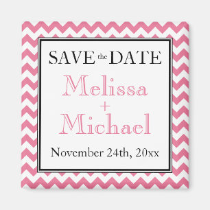 Chevron Pink & White Save the Date magnet