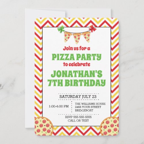 Chevron Pizza Party Invitation