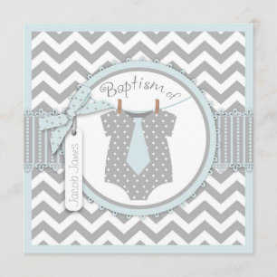 Chevron Print and Tie Baptism Invitation SQ-BLGY