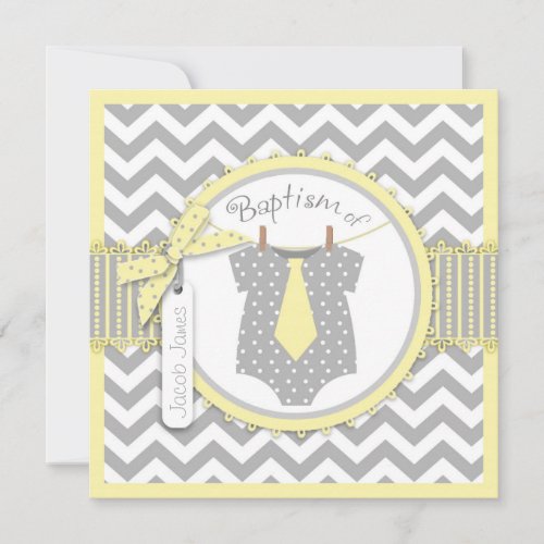 Chevron Print and Tie Baptism Invitation SQ-YWGY