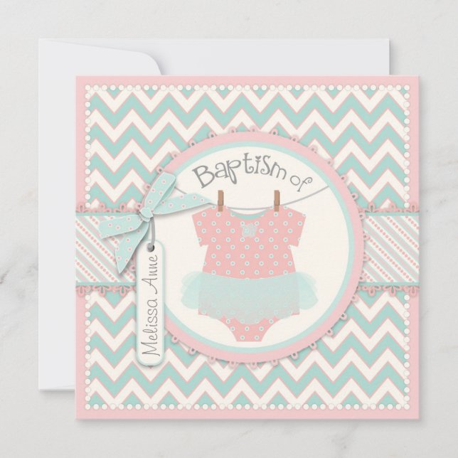 Chevron Print and Tutu Baptism Invitation (Front)