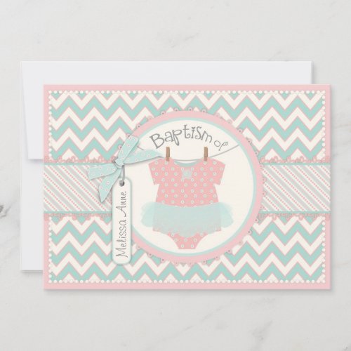 Chevron Print and Tutu Baptism Invitation SQ-PKGY2