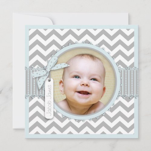 Chevron Print Baptism Invitation Photo Card SQ-BL
