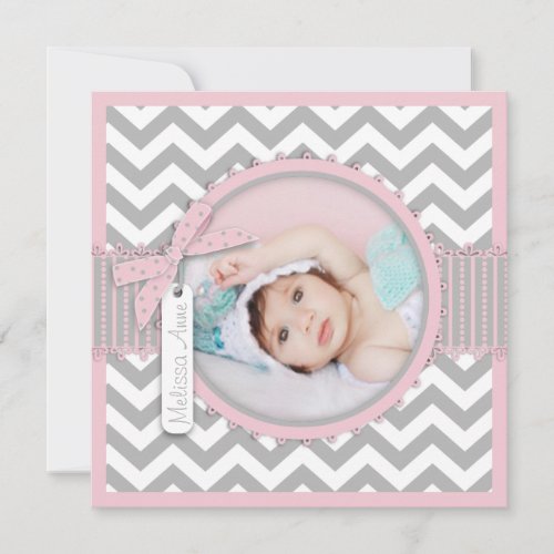 Chevron Print Baptism Invitation Photo Card SQ-PK