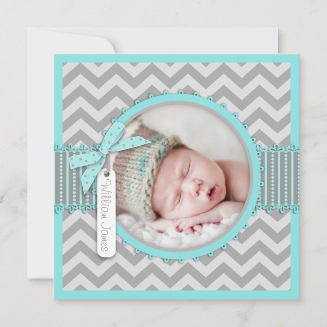 Chevron Print Birth Announcement Photo Card SQ-AQ (Front)