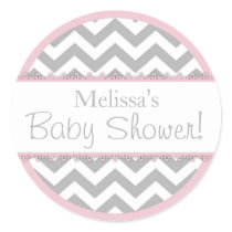 Chevron Print & Pink Contrast Baby Shower Classic Round Sticker