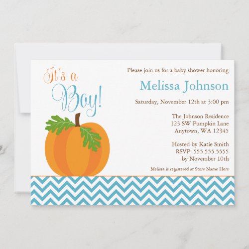 Chevron Pumpkin Fall Boy Baby Shower Invitation