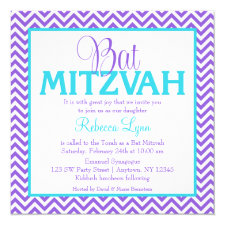 Chevron Purple Teal Blue Bat Mitzvah Invitation