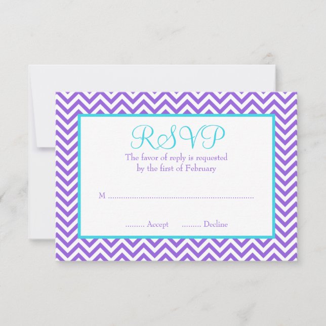 Chevron Purple Teal Blue Bat Mitzvah RSVP Card (Front)