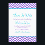 Chevron Purple Teal Blue Bat Mitzvah Save the Date<br><div class="desc">A modern chevron pattern Bat Mitzvah save the date. Featuring a purple and white chevron pattern with accents of aqua teal blue.</div>