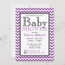 Chevron Purple & White Baby Shower Invitations