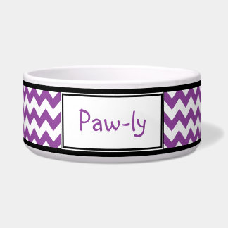 Chevron Purple & White Personalized Dog Bowl