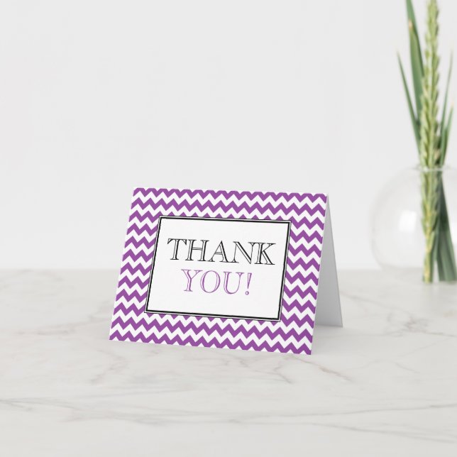 Chevron Purple & White Thank You Card (Front)