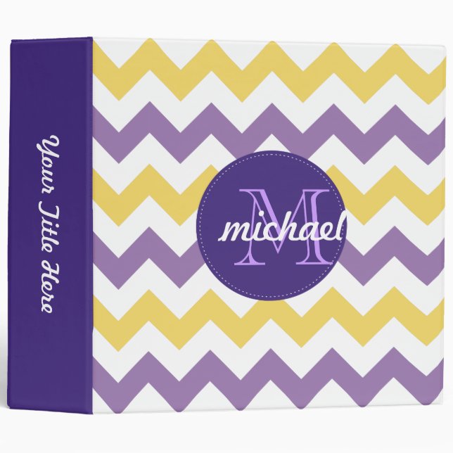 Chevron Purple Yellow Monogrammed Circle Stitches Binder (Front/Spine)