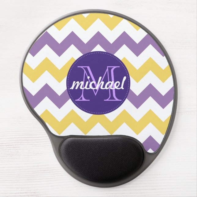 Chevron Purple Yellow Monogrammed Circle Stitches Gel Mouse Pad (Front)
