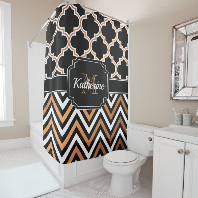 Chevron & Quatrefoil Shower Curtain (In Situ)