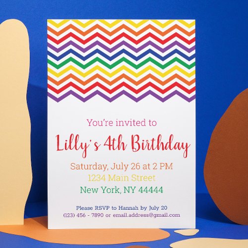 Chevron Rainbow Party Invitation Rainbow Birthday Invitation