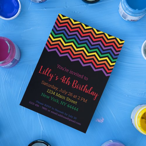 Chevron Rainbow Party Invitation Rainbow Birthday Invitation