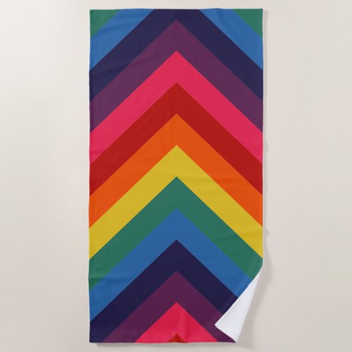 Chevron Rainbow Stripe Bright Colors Beach Towel