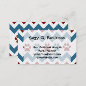 Chevron Red Blue Puppy Paw Prints Dog Lover Gifts Business Card (Front/Back)