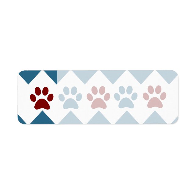 Chevron Red Blue Puppy Paw Prints Dog Lover Gifts Label (Front)