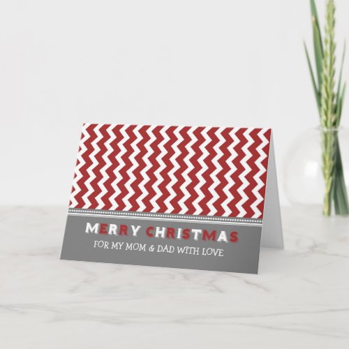Chevron Red Grey Parents Merry Christmas Card