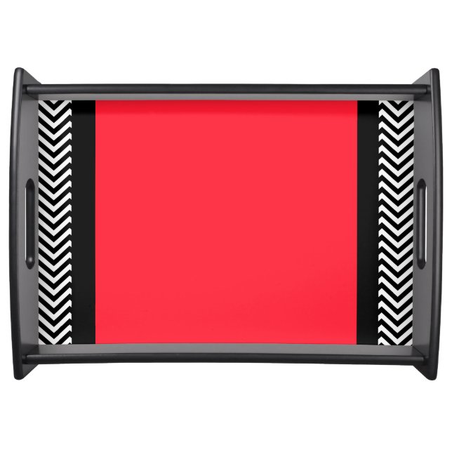 Chevron  Red Wedding Housewarming Gift Serving Tray (Front)