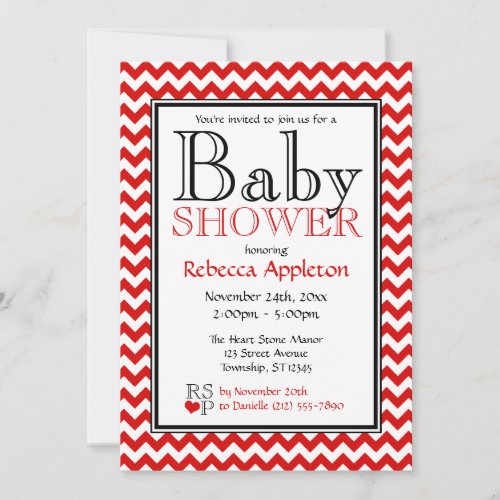 Chevron Red &amp; White Baby Shower Invitations